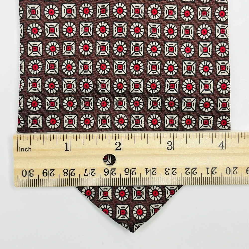 Polo Ralph Lauren Silk Men's Necktie Brown Red Geometric‎ Medallions 55